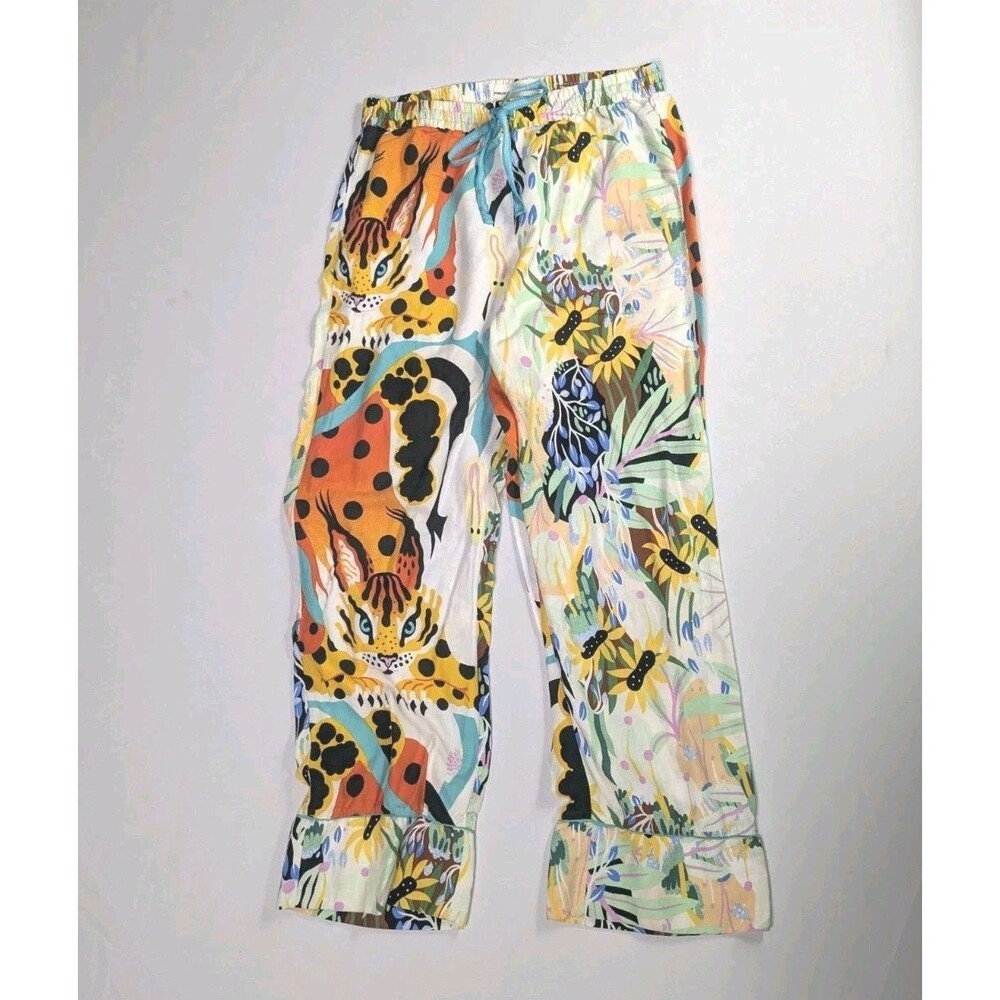 Marcos Navarro for Anthropologie Pajama Pants Size Medium Sunflower Tiger Jungle
